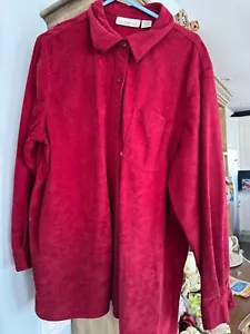 Red Hot Plus Women's Red Faux Suede Button Front Long Sleeve Shirt Size 20W - Picture 1 of 8