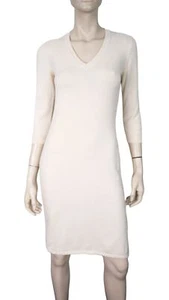 MALO sz 40 Ivory Cashmere 3/4 Sleeve V-NecK Sweater Dress - Picture 1 of 4