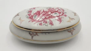 BONBONNIERE PORCELAINE CG PARIS DECOR FLEURI ROSE ET OR - Picture 1 of 11