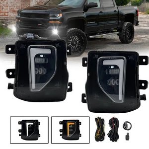 For 2016-2018 Chevy Silverado 1500 LED Fog Lights Front Bumper Lamps+DRL+Wiring - Picture 1 of 7
