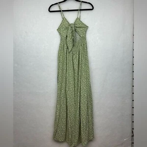 Herperus Tie Front Floral Maxi Dress Sz M Spaghettis Straps Green - Bild 1 von 11