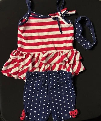 Auténtico Niños 18 Meses, Patriótico Conjunto de 3 Piezas con Tank Shorts y Diadema Foto 1 de 4