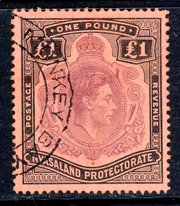 NYASALAND King George VI 1938 £1 lila & schwarz auf rotem Papier SG 143 sehr guter Erhaltungszustand - Bild 1 von 2