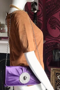 NWT OLGA BERG PURPLE SATIN CLUTCH/SHOULDER BAG WITH DIAMANTÉ TWIST LOCK CLASP - Picture 1 of 8