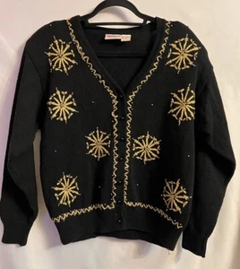 HUNTINGTON RIDGE Women's Cotton Ramie Beaded Cardigan Sweater Sz Women's MEDIUM - Picture 1 of 7