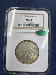 ROANOKE 1937 Silver Commemorative 50C NGC MS67 TONED LOT Z 75 - Picture 1 of 17