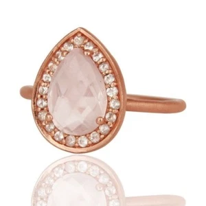 Rose Quartz White Topaz 18K Rose Gold Plated 925 Sterling Silver Ring Jewelry - Picture 1 of 5