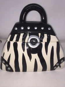 Lindo tarro de galletas de cerámica con patrón de cebra con tapa de mango 9x9,5x6,5 - Imagen 1 de 10