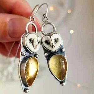 Pendientes colgantes con incrustaciones de gemas sintéticas de diseño de búho - Imagen 1 de 2