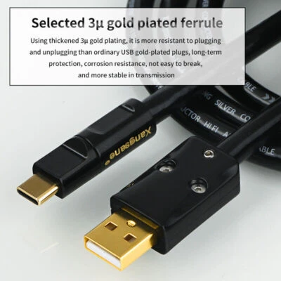 HiFi Audio USB Cable Pure SIlver Core Type C to USB A USB B OTG Decoding Cord - Image 1 of 4