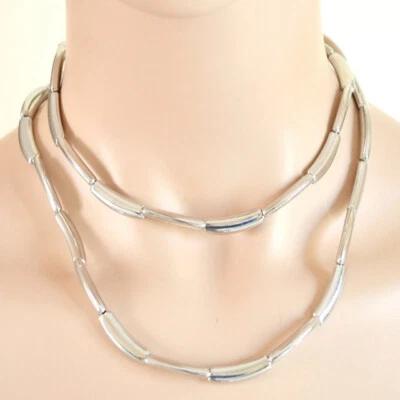 Collana lunga donna girocollo argento bracciale metallo lucido UA30 - Immagine 1 di 4