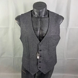 Hisdern Mens Formal Casual Suit Vest Size M Herringbone 5-Button Trendy Preppy - Picture 1 of 16