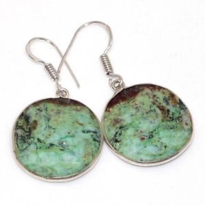 Chrysoprase 925 Silver Plated RoundGemstone Earrings 1.5" Gift Jewelry AU A303
