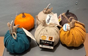 DECORACIÓN COSECHA OBJETIVO 1 PELUCHE 5 CALABAZAS DURAS LOTE MIXTO DE (6) 4 X 4 X 4 PULGADAS UG8 - Imagen 1 de 2