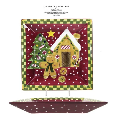 Plato cuadrado para servir Laurie Gates HOLIDAY GOLOSINAS 12" pan de jengibre casa hombre Foto 1 de 4