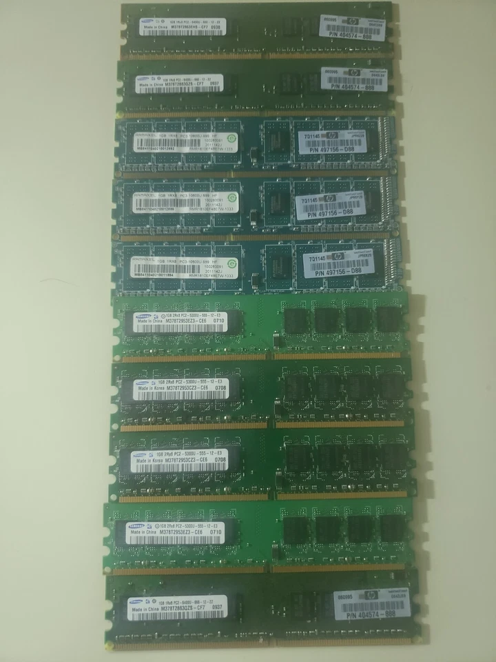 10X SAMSUNG HP 1GB 497156-B88 PC3-10600U 1Rx8 - RMR1810EF48E7W-1333 PC RAM x3 - Image 1 of 1