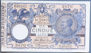5 LIRE 29/7/1918 VITT. EMANUELE III REGNO D'ITALIA - Bild 1 von 2