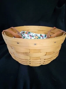 Vintage 1997 Longaberger 10" runder signierter Korb mit Ledergriffen plus Einsatz - Bild 1 von 4
