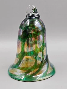 Vtg Studio Art Glass Hand Blown Bell Shaped Green & Orange Ornament Suncatcher - Picture 1 of 12