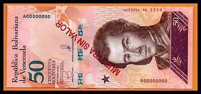 Venezuela UNC Notes 50 Bolivares 2018 Specimen (Banknote) - Image 1 of 2
