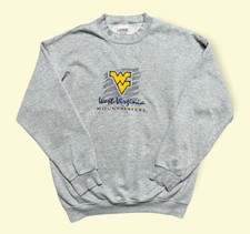 WVU Mountaineers Crewneck Sweatshirt Distressed Large 1990s West Virginia Vtg