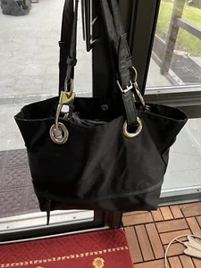 BRACIANO Over The Shoulder Black Handbag Silver Hardware Striped Lining - Picture 1 of 9