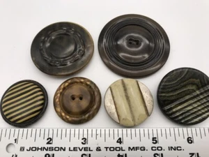 LOT Tight Top Celluloid Coat Buttons Pressed Metal 2-1/2" 1" Stripes Silver Trim - Picture 1 of 6
