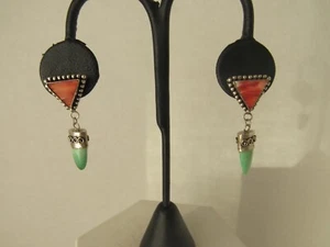 Vintage Southwestern Style Turquoise & Spiny Oyster Earrings 925 - Picture 1 of 10
