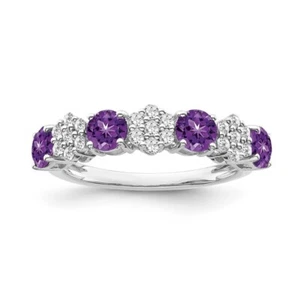 1 Ct Round Purple Diamond Half Eternity Engagement Band Ring 14K White Gold Over - Picture 1 of 7