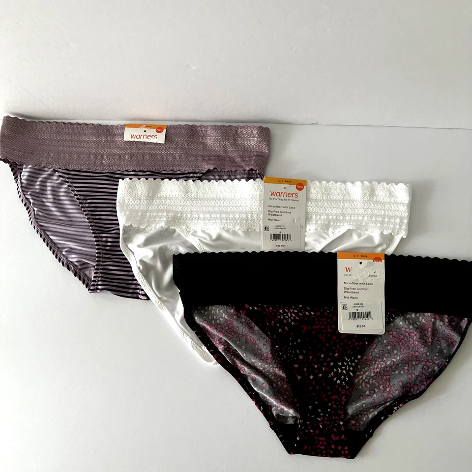 2 WARNERS 05509 200 NO PINCHING NO PROBLEMS LACE WAIST BIKINI PANTIES XL/8