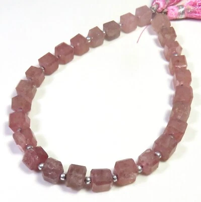 Rosa Naturale Fragola Quarzo Sfaccettato Gemme Cubo Perline 6-6.5mm 8 " Filo - Immagine 1 di 4