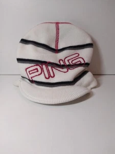 Vintage Ping Golf Hat Wool Blend White Black Stripe Red Logo Peaked Cap Retro - Picture 1 of 10