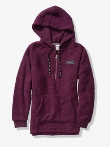 Chaqueta con Capucha Victoria Secret ROSA Deliciosa Ciruela Sherpa Media Cremallera Pullover M o L - Imagen 1 de 1
