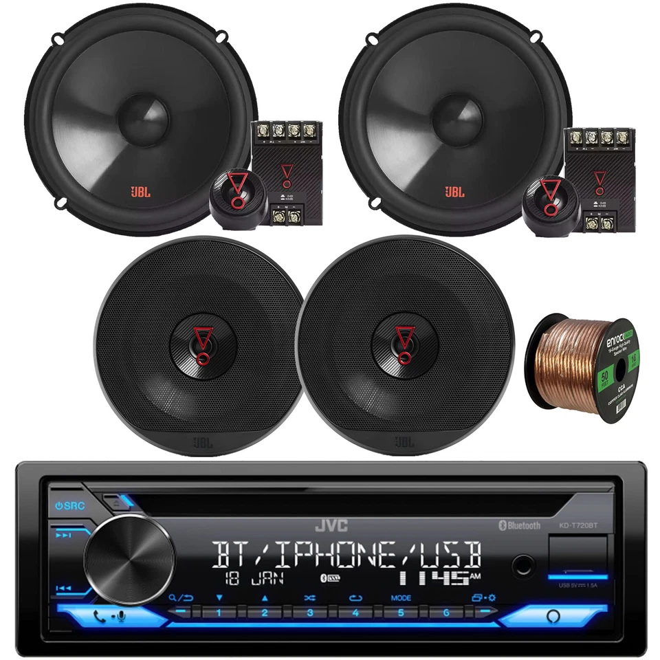 JVC KD-T720BT Bluetooth CD Receiver w/2x 6.5" 250W + 2x 225W Car Speakers, Wire - Image 1 of 4