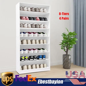 8-Tier White Shoe Cabinet Open Shoe Rack Storage Organizer for Entryway Closet - Picture 1 of 11