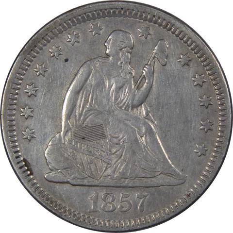 1857 Seated Liberty Quarter AU About Uncirculated Details SKU:IPC8569 Cover