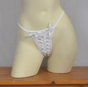 Beautiful lace corseted thong bow L/XL Sexy Bridal - Picture 1 of 2
