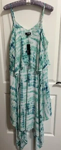 NWT! a.n.a A New Approach Blue & Green Spaghetti Strap Handkerchief Dress Size L - Picture 1 of 6
