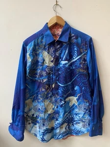 Robert Graham The Good Life Embroidered Dragon Men's Shirt - Blue, Medium - Picture 1 of 10