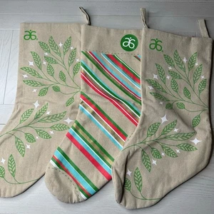 Arbonne Holiday Stockings Burlap Stripes & Holly Christmams Hook Loop - Picture 1 of 1
