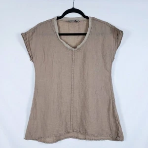 Flax Grinkle Gauze Tunic Top Womens P (4-6) Brown Lagenlook Linen-Blend - Picture 1 of 12