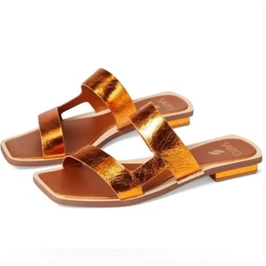 Franco Sarto Emily Leder Sandalen 9 Gold Bronze Metallic Neu ohne Etikett Slide Reise - Bild 1 von 7