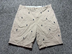 Polo Ralph Lauren Pony Shorts Mens 33 All Over Print Stretch Classic Tan Beige - Picture 1 of 9