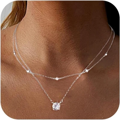 Collana Donna Argento Sterling 925 Con Collana Con Zirconi Cubici Da Donna, Cate - Immagine 1 di 4