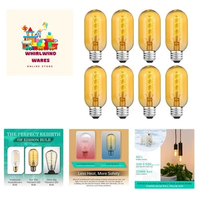Energy Efficient 4W E26 Edison Bulbs - Vintage Amber Glass, 8-Pack Soft Glow - Image 1 of 4
