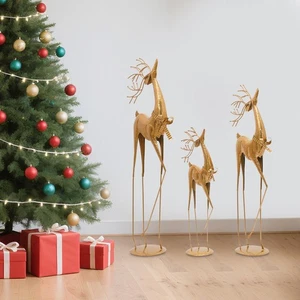 Estatuillas de renos para decoración navideña grandes estatuas de renos dorados 3 piezas - Imagen 1 de 17