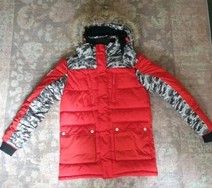 Superdry Mountain Puffer Coat Snow Puffer Red Camo Hooded Stunning Jacket Skiing - Picture 1 of 12