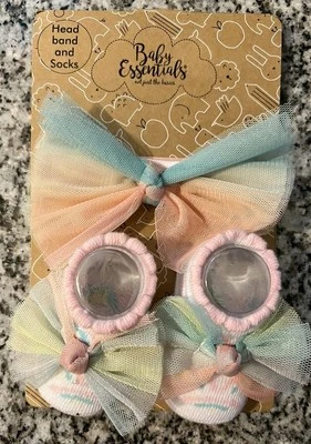  Baby Girl Headband and Socks 0-6 Months Set NEW - Image 1 of 2
