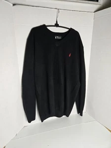 Polo Ralph Lauren Mens Xl Sweater 100% Cashmere Cozy V-Neck Black+Red Pony EUC - Picture 1 of 5