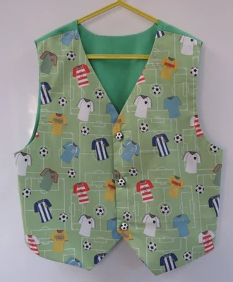 Child's football theme waistcoat. Handmade, New. Green / multi age 6/7/8 - Изображение 1 из 3